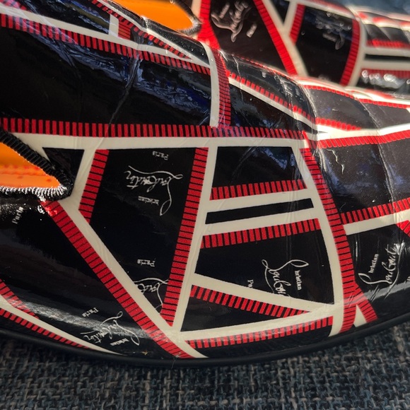 Christian Louboutin Black and Red Patterned Loafers - Picture 3 of 15